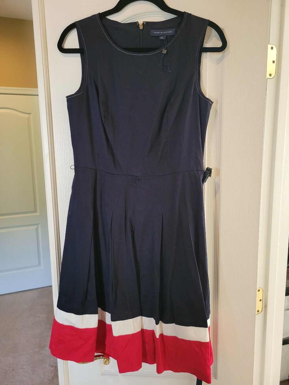 Tommy Hilfiger Women's A-Line Colorblock Knee Dress Navy Red White Size 6